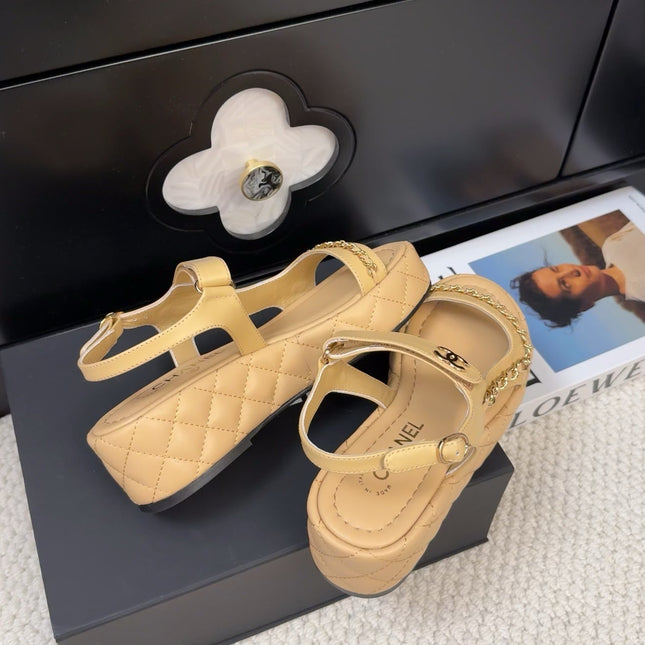 THICK-SOLED SANDALS 55 MM IN SAND YELLOW CALFSKIN