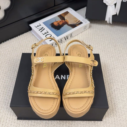 THICK-SOLED SANDALS 55 MM IN SAND YELLOW CALFSKIN