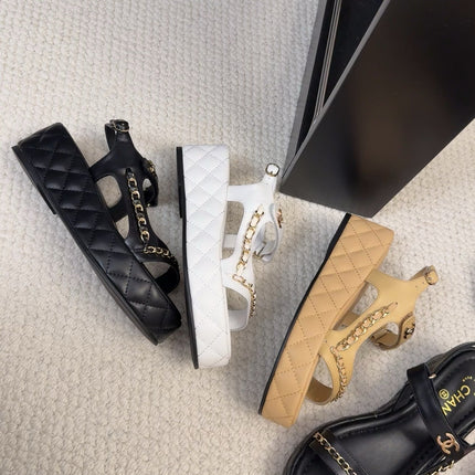 THICK-SOLED SANDALS 55 MM IN SAND YELLOW CALFSKIN