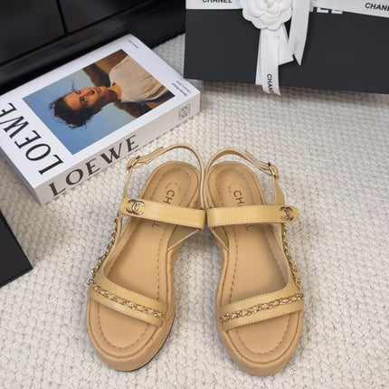THICK-SOLED SANDALS 55 MM IN SAND YELLOW CALFSKIN