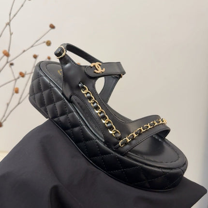 THICK-SOLED SANDALS 55 MM IN BLACK CALFSKIN