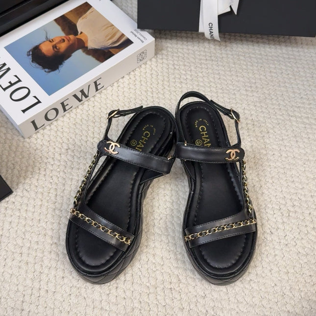 THICK-SOLED SANDALS 55 MM IN BLACK CALFSKIN