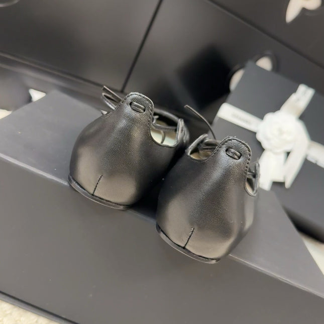 FLAT MARY JANE PUMPS BLACK LAMBSKIN