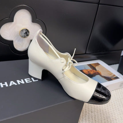 MARY JANE PUMPS 55 MM IN WHITE MIX BLACK LAMBSKIN