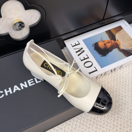 MARY JANE PUMPS 55 MM IN WHITE MIX BLACK LAMBSKIN