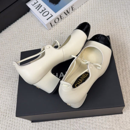 MARY JANE PUMPS 55 MM IN WHITE MIX BLACK LAMBSKIN