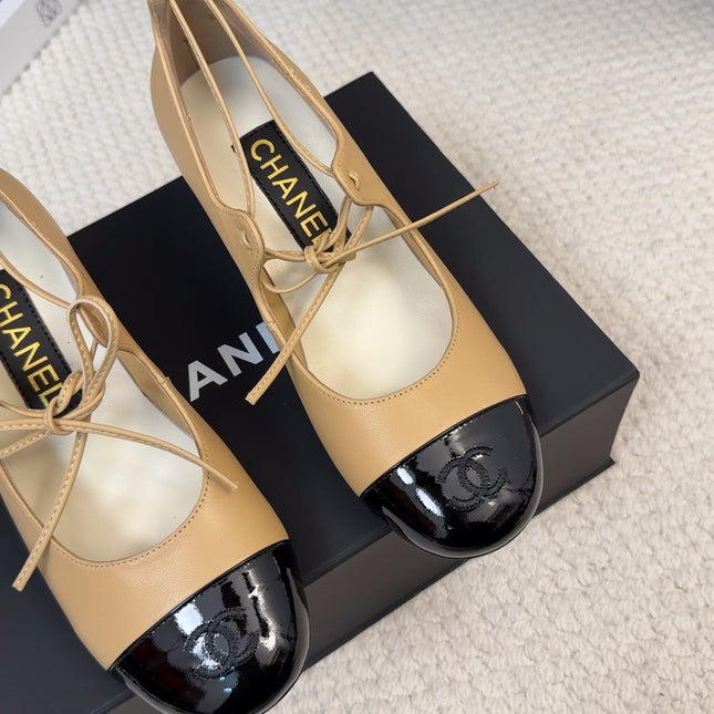 MARY JANE PUMPS 55 MM IN SAND YELLOW MIX BLACK LAMBSKIN