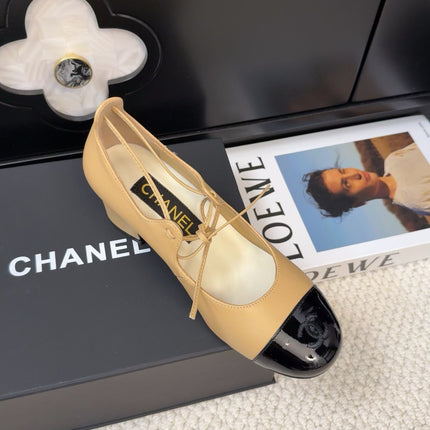 MARY JANE PUMPS 55 MM IN SAND YELLOW MIX BLACK LAMBSKIN