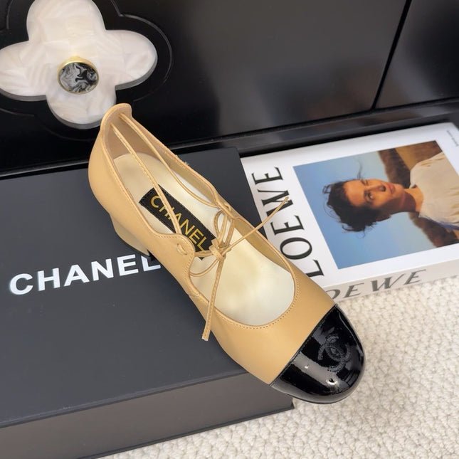 MARY JANE PUMPS 55 MM IN SAND YELLOW MIX BLACK LAMBSKIN