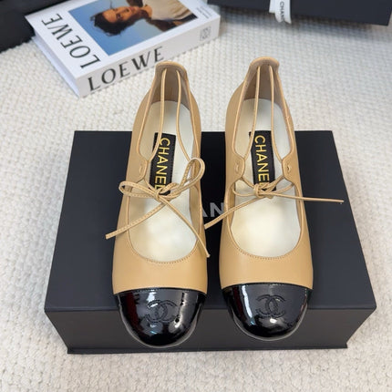 MARY JANE PUMPS 55 MM IN SAND YELLOW MIX BLACK LAMBSKIN