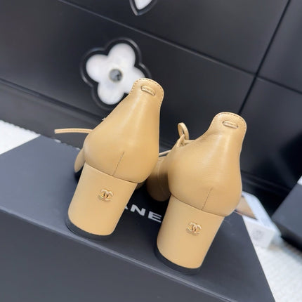 MARY JANE PUMPS 55 MM IN SAND YELLOW MIX BLACK LAMBSKIN