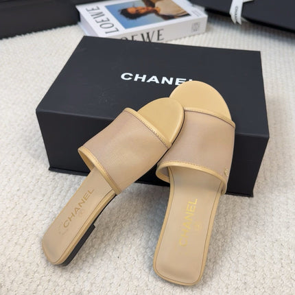 FLAT SLIDE IN FLAX YELLOW MESH AND SUEDE