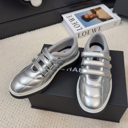 SNEAKERS WITH THREE STRAPS IN SILVER CALFSKIN