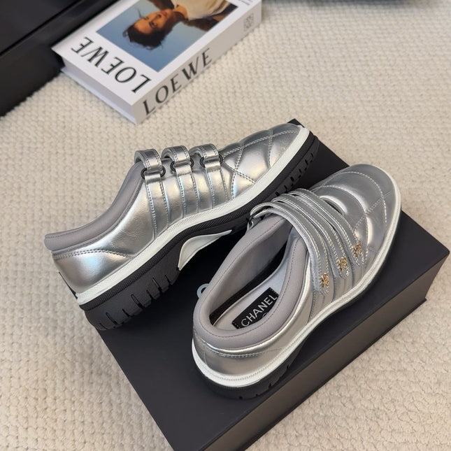 SNEAKERS WITH THREE STRAPS IN SILVER CALFSKIN