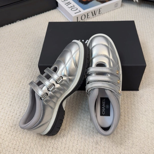 SNEAKERS WITH THREE STRAPS IN SILVER CALFSKIN
