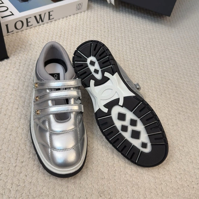 SNEAKERS WITH THREE STRAPS IN SILVER CALFSKIN