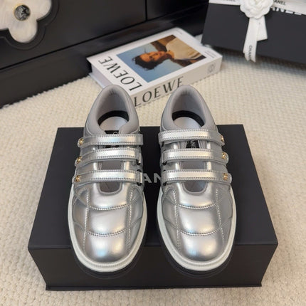 SNEAKERS WITH THREE STRAPS IN SILVER CALFSKIN