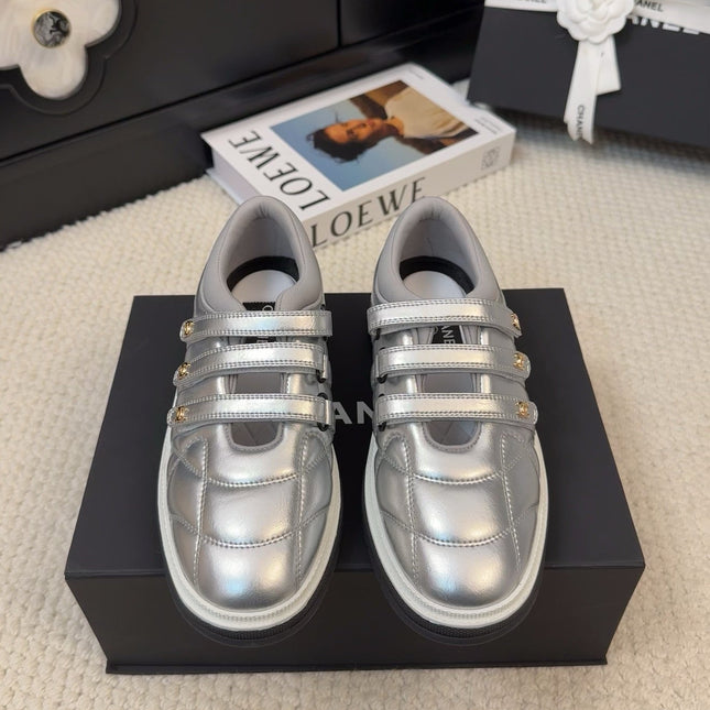 SNEAKERS WITH THREE STRAPS IN SILVER CALFSKIN