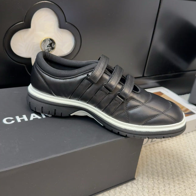 SNEAKERS WITH THREE STRAPS IN BLACK CALFSKIN