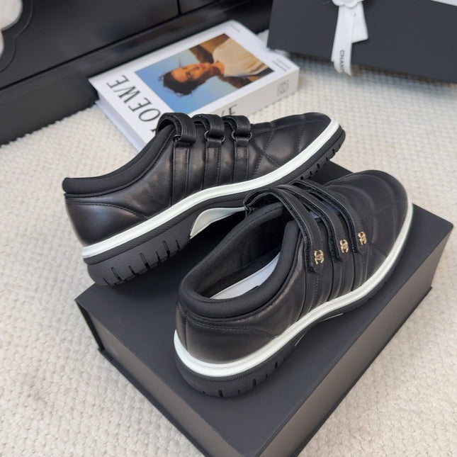 SNEAKERS WITH THREE STRAPS IN BLACK CALFSKIN