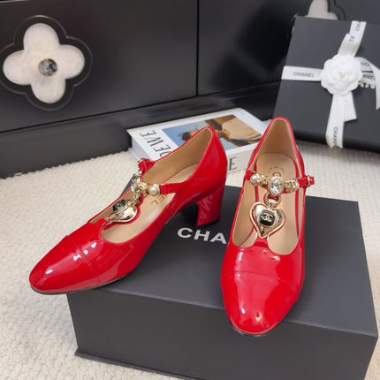 MARY JANE SHOES IN RUBY RED PATENT CALFSKIN 55 MM