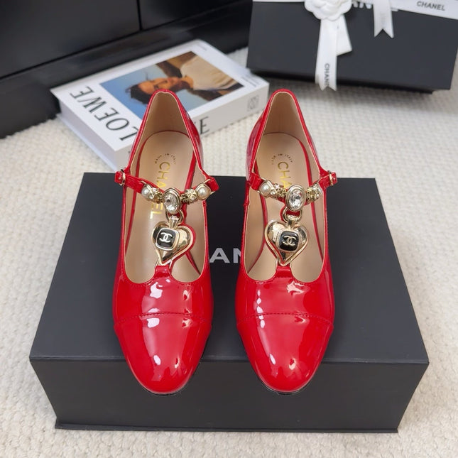MARY JANE SHOES IN RUBY RED PATENT CALFSKIN 55 MM