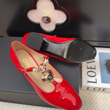 MARY JANE SHOES IN RUBY RED PATENT CALFSKIN 55 MM