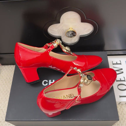 MARY JANE SHOES IN RUBY RED PATENT CALFSKIN 55 MM