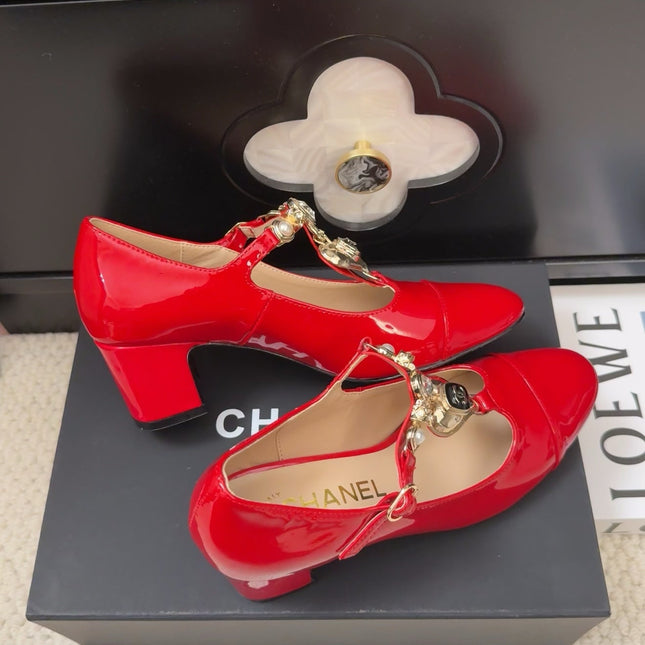 MARY JANE SHOES IN RUBY RED PATENT CALFSKIN 55 MM
