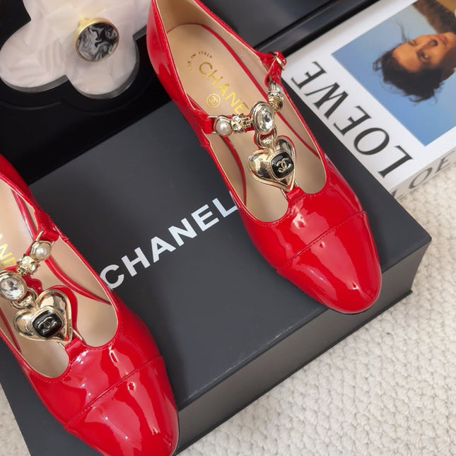 MARY JANE SHOES IN RUBY RED PATENT CALFSKIN 55 MM