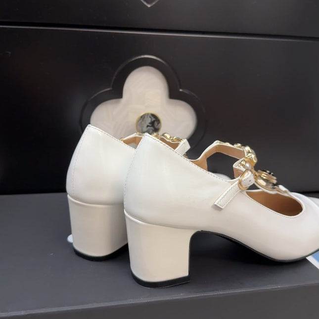 MARY JANE SHOES IN WHITE PATENT CALFSKIN 55 MM