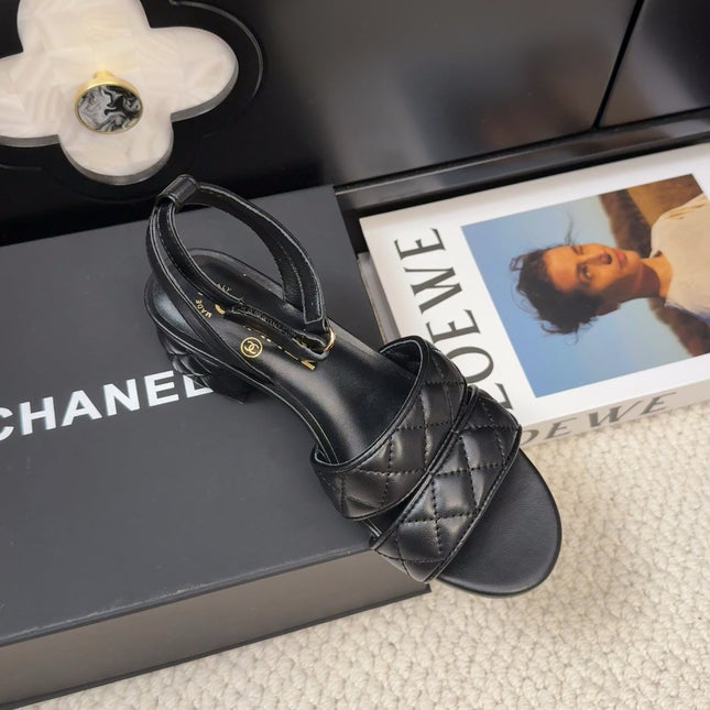 25C Sandal 45mm Open Heel Black Lambskin 233491