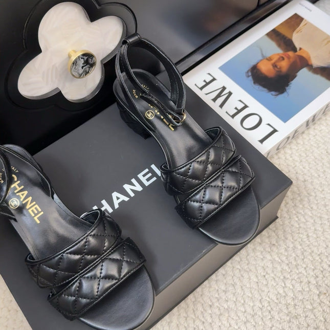 25C Sandal 45mm Open Heel Black Lambskin 233491