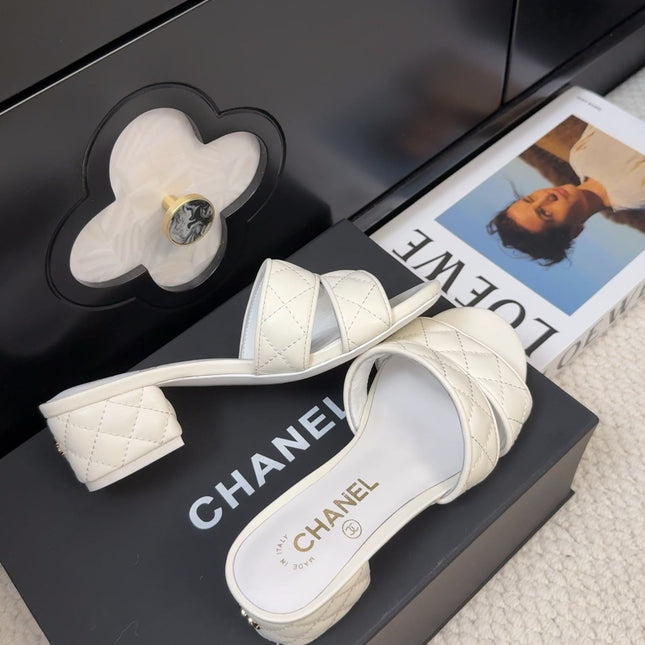 CC 25C Mule Sandal 45mm Open Heel White Lambskin 233495