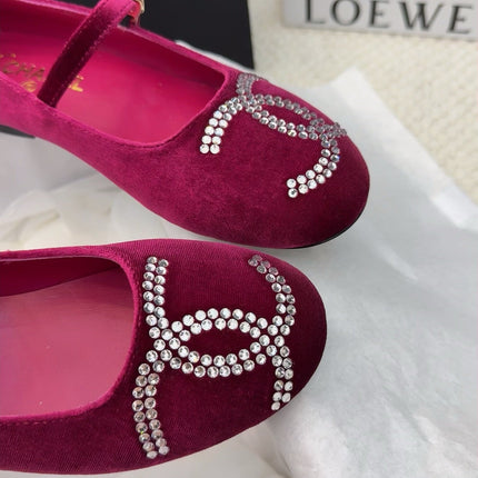 MARY JANE SHOES IN JAM PURPLE VELVET WITH CRYSTALS LOGO