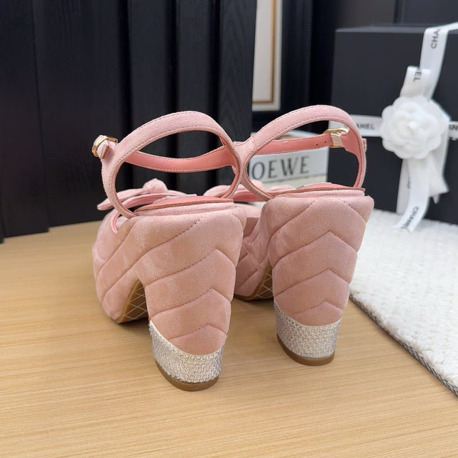HIGH 12 CM PLATFORM SANDALS IN BLUSH PINK SUEDE