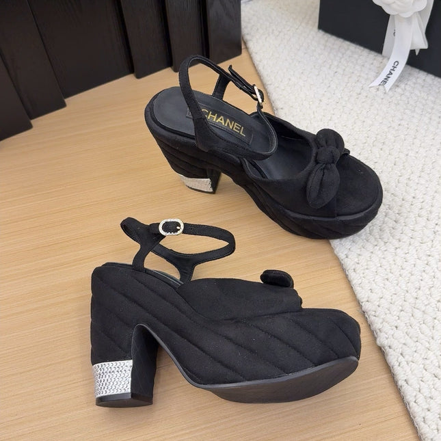 HIGH 12 CM PLATFORM SANDALS IN BLACK SUEDE