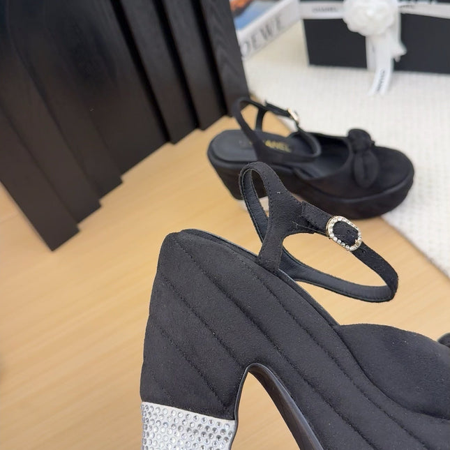 HIGH 12 CM PLATFORM SANDALS IN BLACK SUEDE