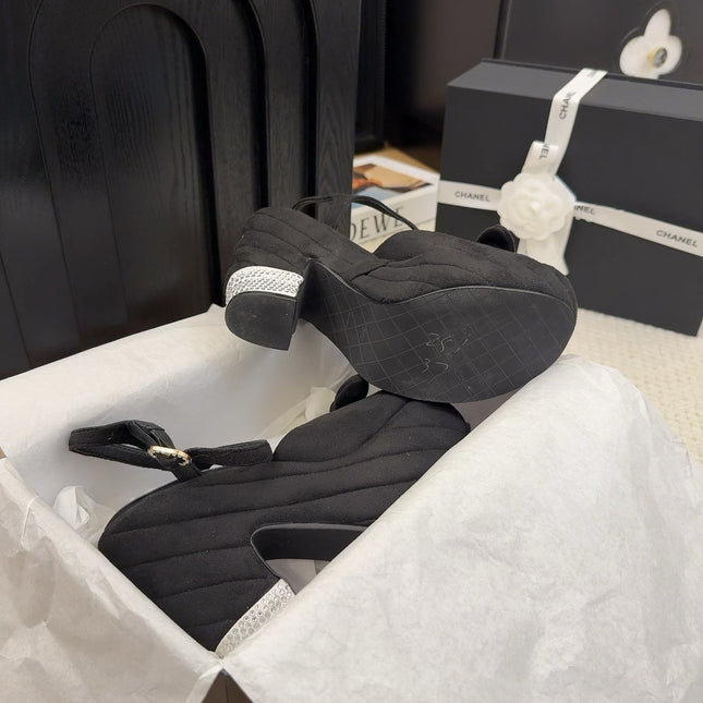 HIGH 12 CM PLATFORM SANDALS IN BLACK SUEDE