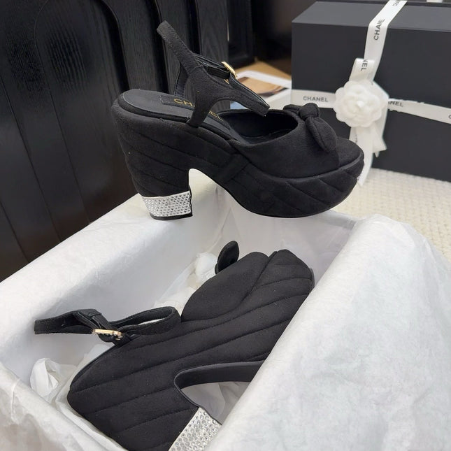 HIGH 12 CM PLATFORM SANDALS IN BLACK SUEDE