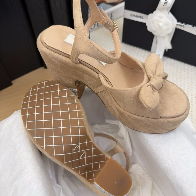 HIGH 12 CM PLATFORM SANDALS IN CAMEL BEIGE SUEDE