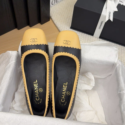 BALLET FLAT IN BLACK MIX PEANUT BROWN CALFSKIN