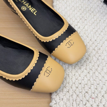 BALLET FLAT IN BLACK MIX PEANUT BROWN CALFSKIN