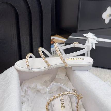 THREE-STRAPS SANDALS IN WHITE CALFSKIN WITH GOLD HARDWARE