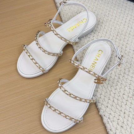 THREE-STRAPS SANDALS IN WHITE CALFSKIN WITH GOLD HARDWARE