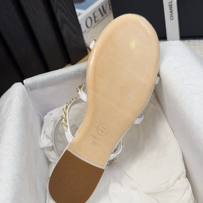 THREE-STRAPS SANDALS IN WHITE CALFSKIN WITH GOLD HARDWARE