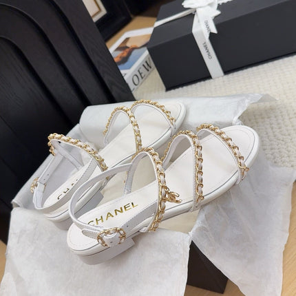 THREE-STRAPS SANDALS IN WHITE CALFSKIN WITH GOLD HARDWARE