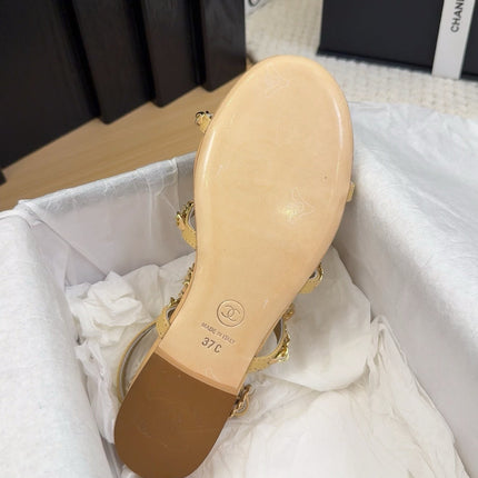 THREE-STRAPS SANDALS IN SAND YELLOW CALFSKIN WITH GOLD HARDWARE