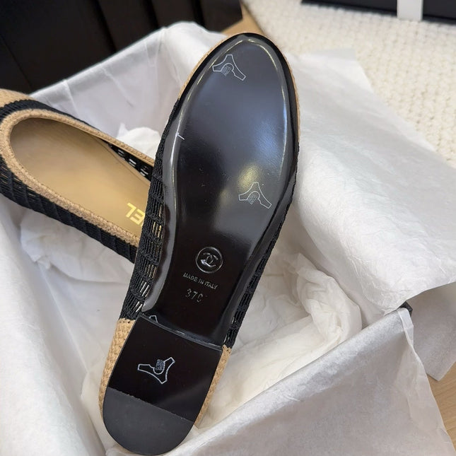 CC 25 Ballet Flat Beige Black Raffia