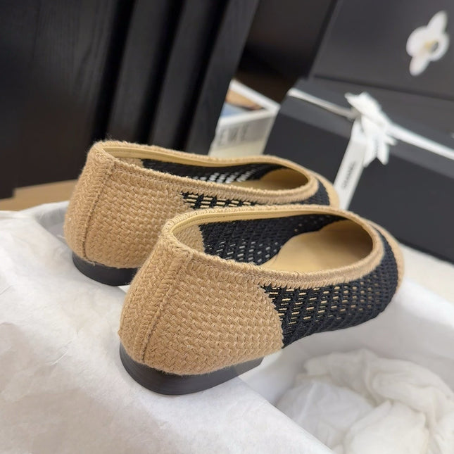BALLERINAS IN BLACK MIX PEANUT BROWN RAFFIA